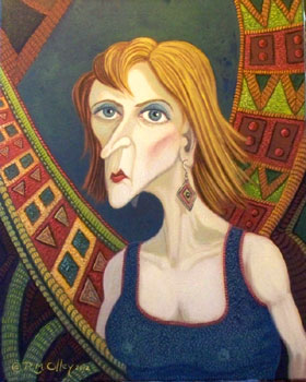 r.m.olley surreal abstract female portrait against stylized background oil painting on canvas art