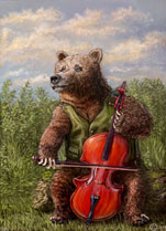 A surreal portrait of a Bear playing the cello impessionitic style digital painting artwork by james olley 