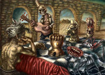 A surreal portrait of a chess game in a desert landscape impessionitic style digital painting artwork by james olley 