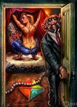 james olley surreal room with a cartoon character spider and nude van gogh inspired style art impresionistic style
